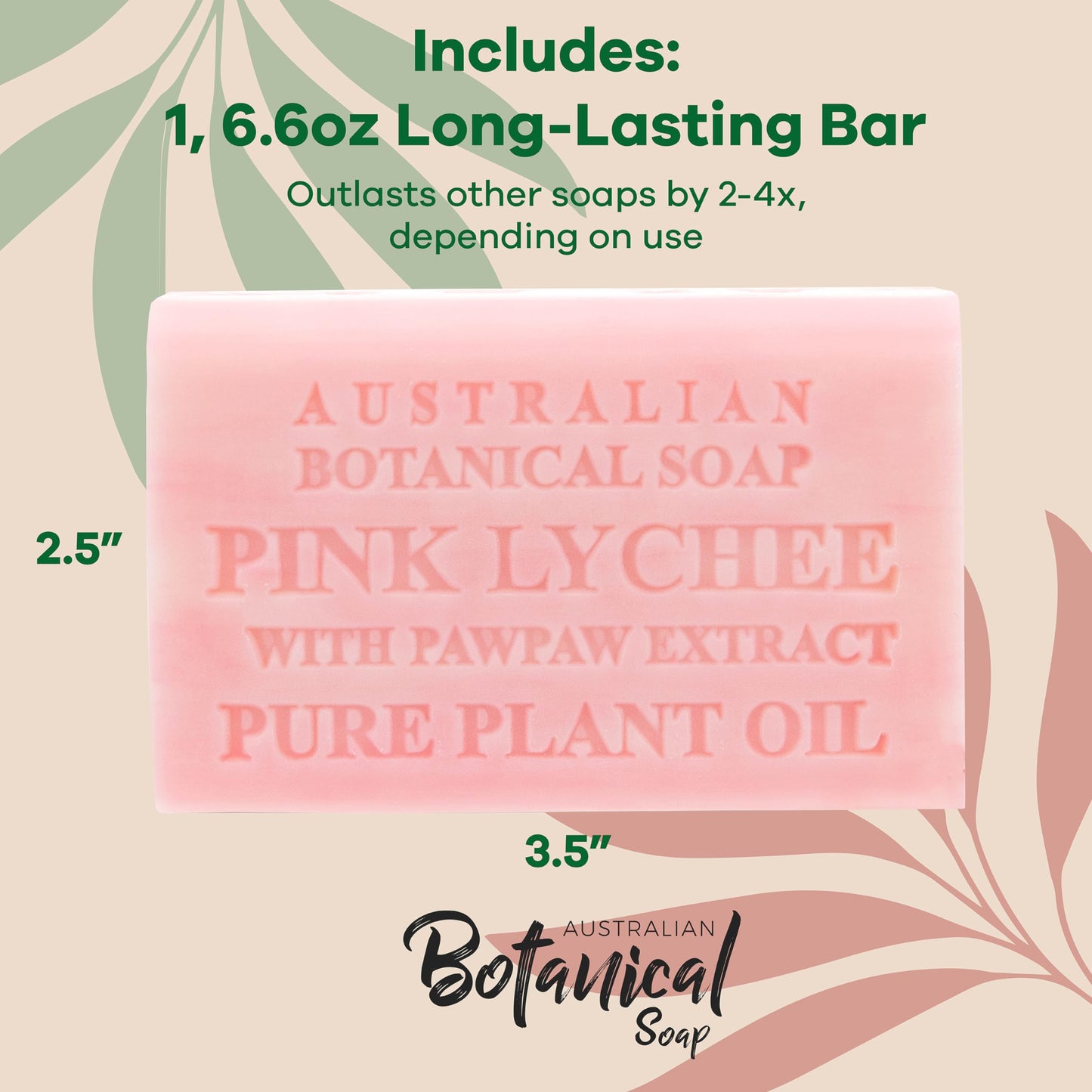 Australian Botanical Soap, Pink Lychee with Pawpaw Extract 6.6 oz. (187 g) Soap Bar | Natural Soap Base | All Skin Types | Women & Men | Shea Butter Enriched Bar Soap - Pack of 1