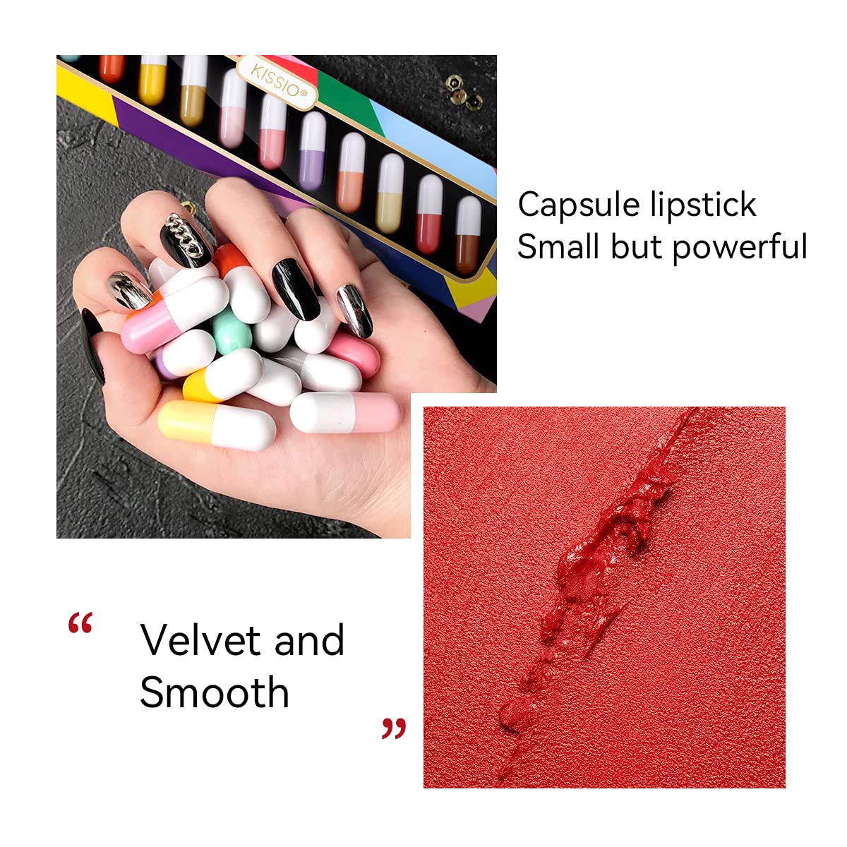 KISSIO Lipstick,Lipstick Set 12 Colors,Mini Matte Lipstick,Lip Capsules,Waterproof Long Lasting Mini Capsules Lipstick,Travel Friendly,Cruelty Free,2.33 Oz