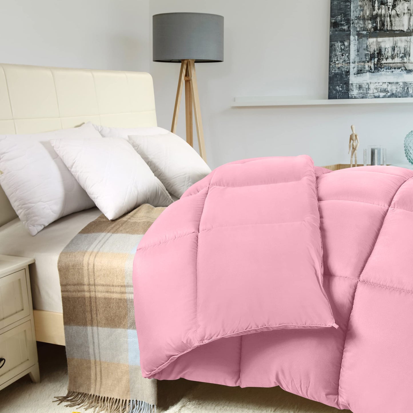 Utopia Bedding Comforter Duvet Insert, Quilted Comforter with Corner Tabs, Box Stitched Down Alternative Comforter King (Pink)