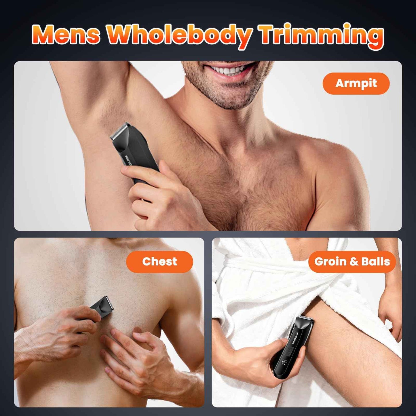 MAXGROOM Manscape Body Hair Trimmer for Men, IPX7 Waterproof Pubic & Groin Hair Trimmer- Electric Ball Shaver with LED Light, Ceramic Blade, USB Rechargeable & Travel Pouch