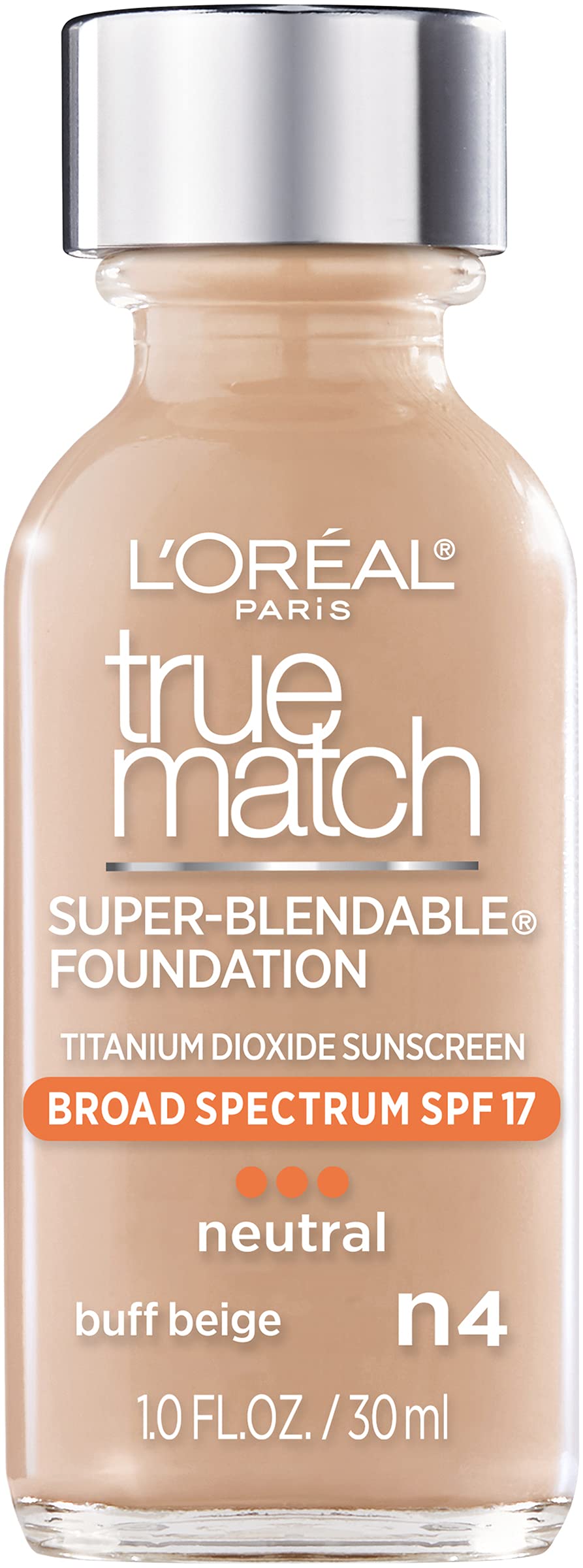 L'Oreal Paris Makeup True Match Super-Blendable Liquid Foundation, Buff Beige N4, 1 Fl Oz,1 Count