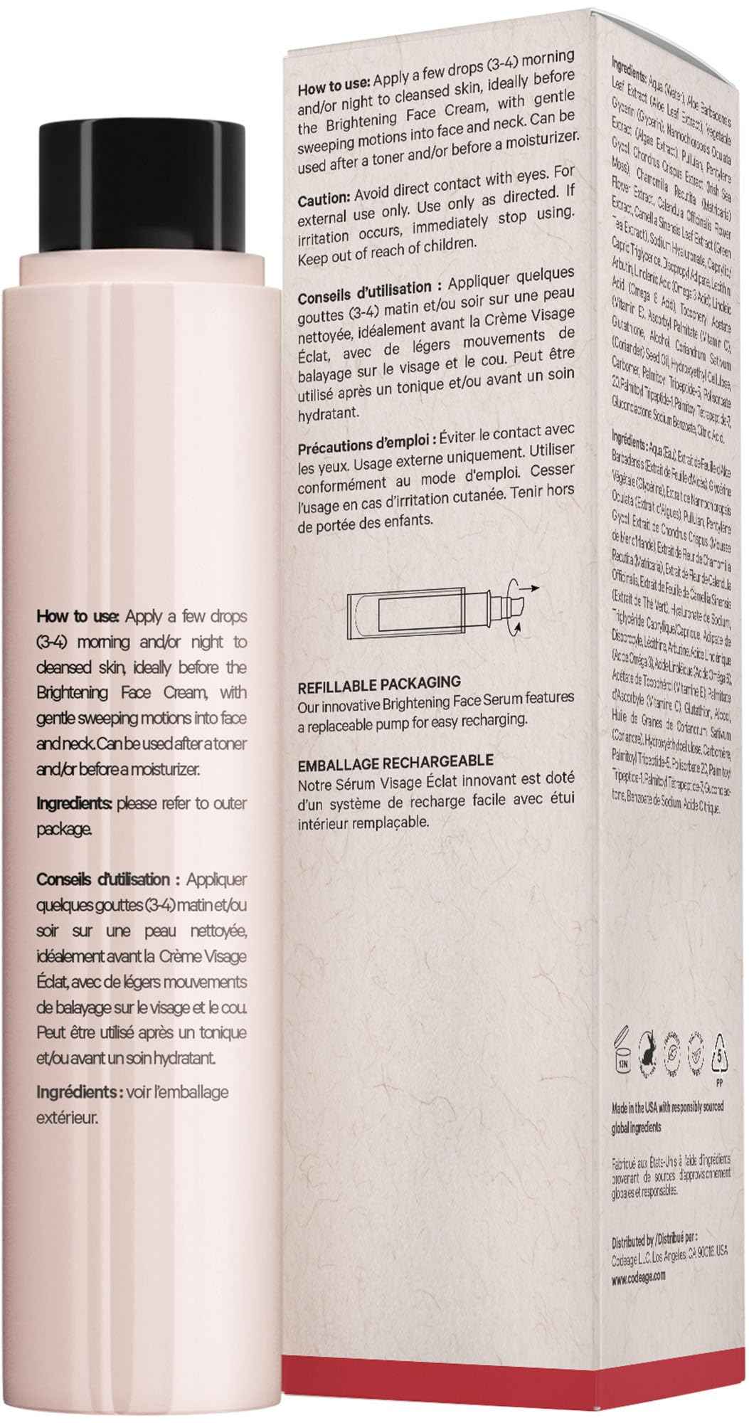 Maison Rouge Brightening Face Serum Refill by Codeage – Glutathione, Vitamin C, E, Hyaluronic Acid & Collagen – Radiance & Antioxidant Support – Paraben-Free – For All Skin Types – 1.7 fl oz