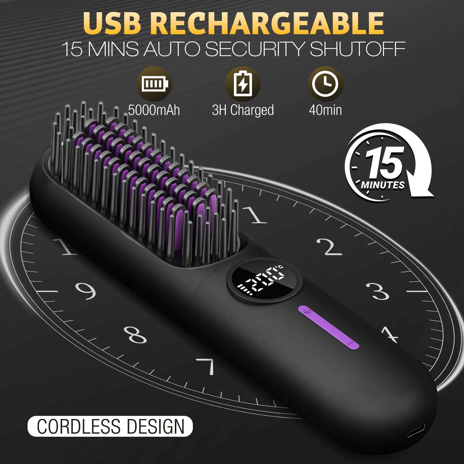 Beard Straightener for Men,Professional Electric Mens Beard Straightening，Anti-Scald Straightening Brush for Beard，Portable for Travel and Home Use, 7 Temperature Setting Comb for Home Travel