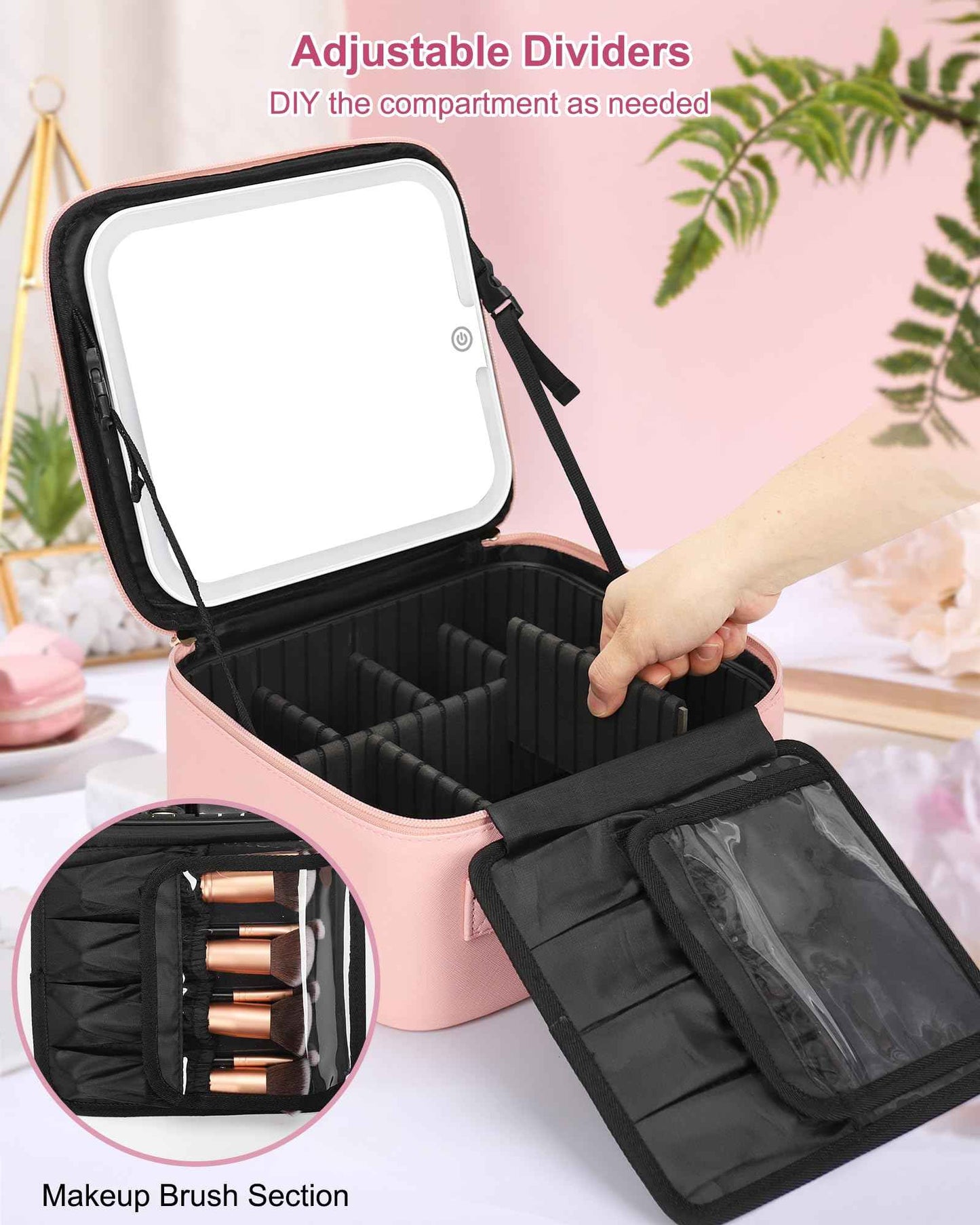 Relavel Initial Makeup Bag with LED Mirror for Women Girls, Personalized Travel Cosmetic Organizer Train Case, Birthday Gifts for Grandkids Bridesmaid Graduation Teacher Friends, Trendy Stuff, Pink A