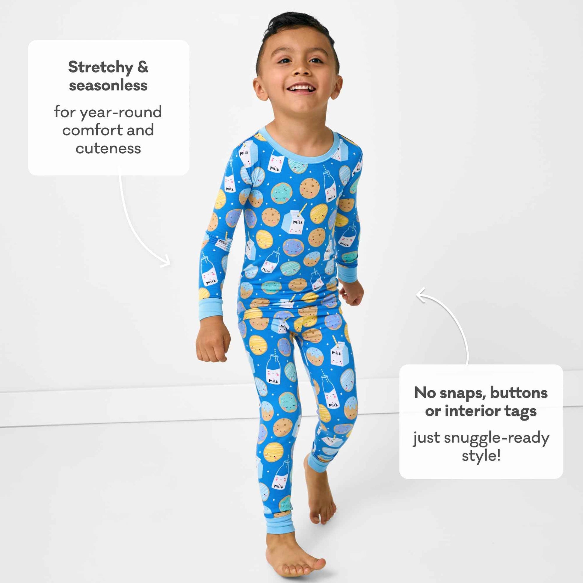 Little Sleepies Two-Piece Pajama Set for Boys & Girls, Soft Viscose from Bamboo Toddler Pajamas for Kids, Family Matching PJs, Blue Cookies & Milk, 18-24M