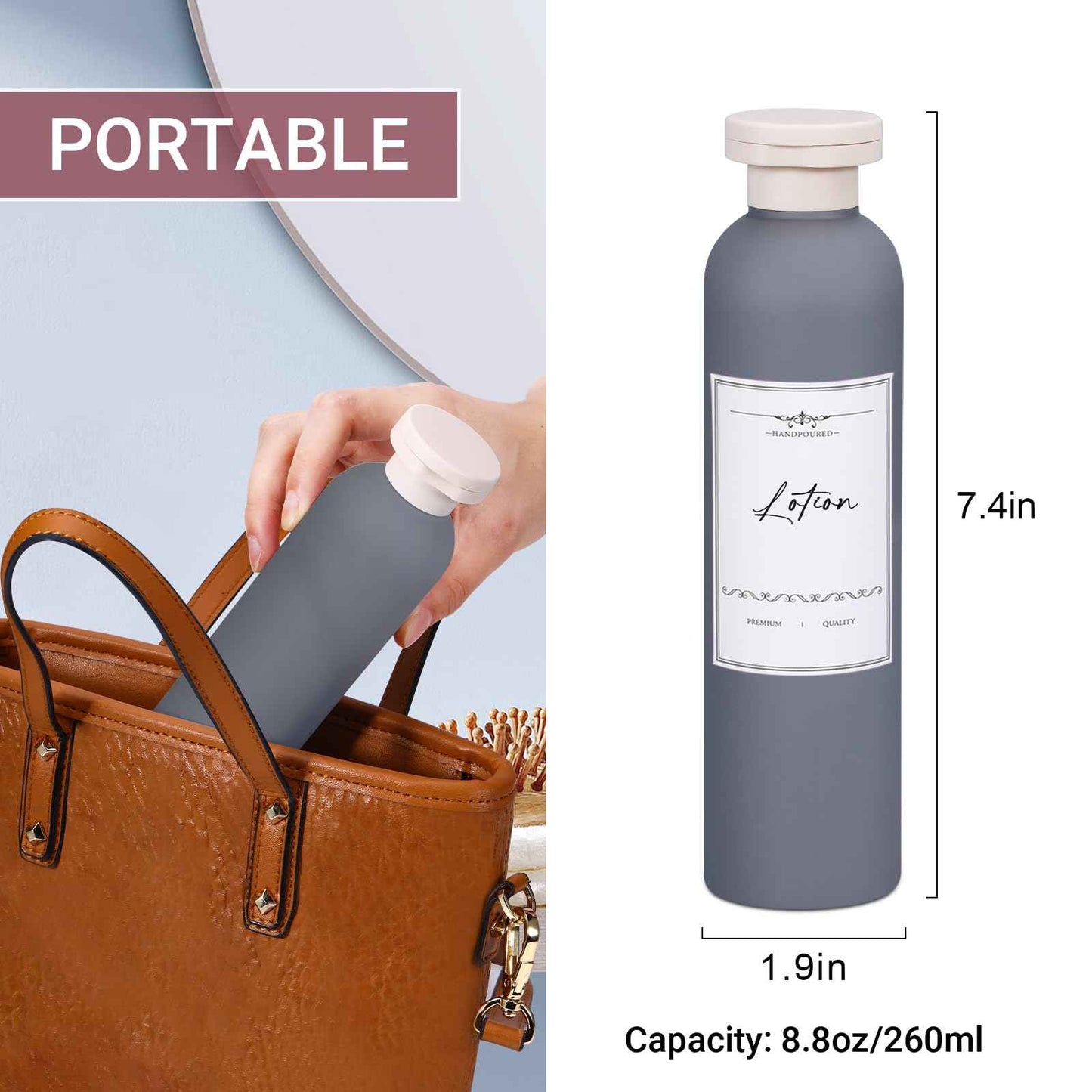 UMETASS Travel Shampoo Bottle, Empty Plastic Squeeze Bottles 8.8oz with Flip Cap, Lotion Container for Toiletries Travel Size Shampoo and Conditioner