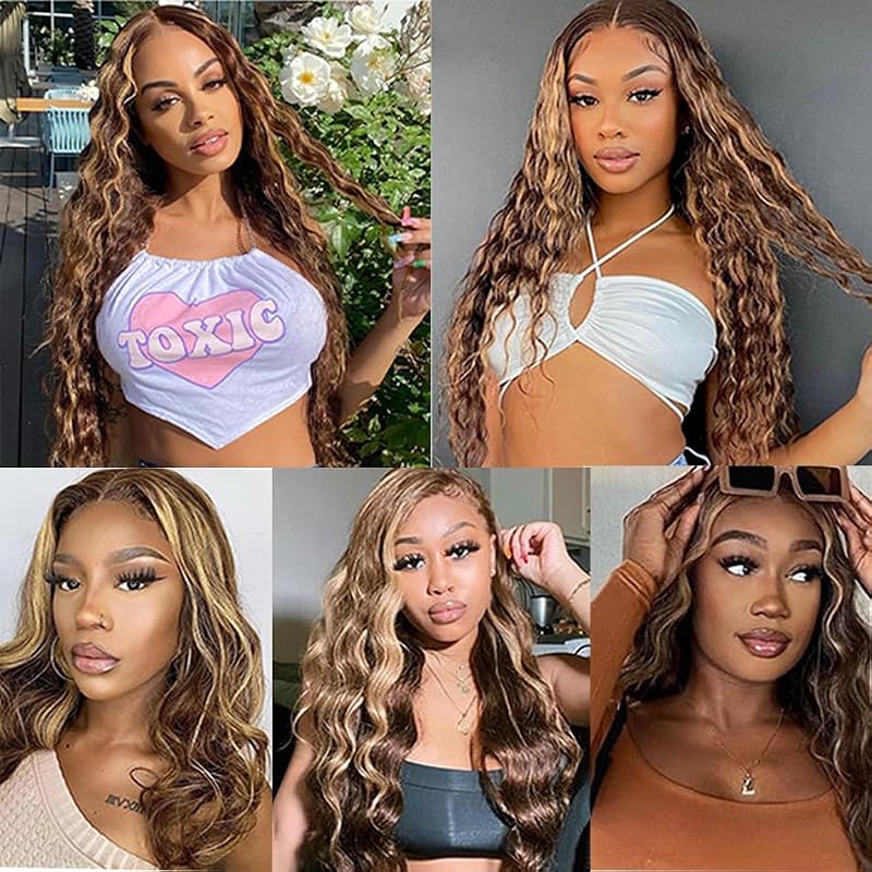 Blonde Deep Wave Hair Bundles 20-24 Inch P4/613 Honey Ombre Highlight 8A Virgin Peruvian Human Hair