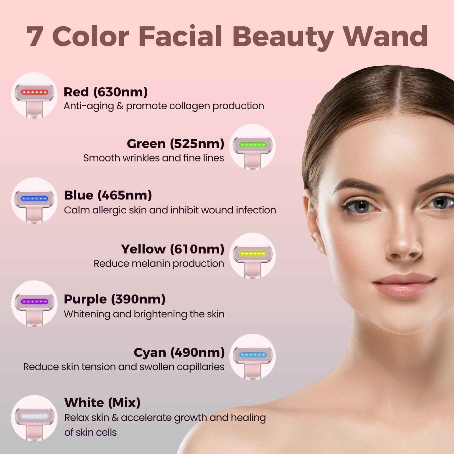 Red-Light-Therapy-for-Face,7 in 1 LED Light-Therapy-Wand for Face and Neck - Microcurrent Facial Device for Anti-Aging - Face & Eye Massager Skincare (7 Colors led Light)