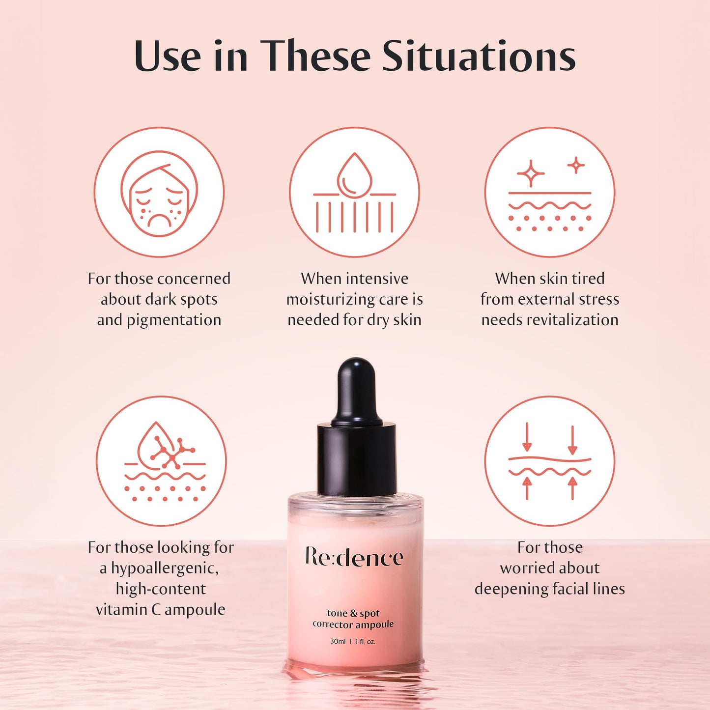 Redence Tone & Spot Ampoule Serum for Face, Boost Moisturizer, Evening Tone, Non-irritating for Sensitive, Non-sticky Essence, 1 fl Oz