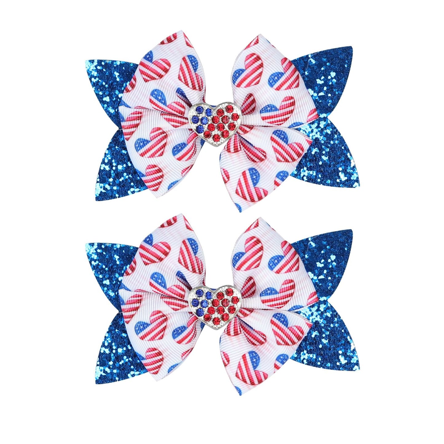 4th of July Bows Hair Clips, 4th of July Hair Accessories for Women Girls 2Pcs Patriotic Bows Hairpins Blue Sequins Barrette Red White and Blue Accessories