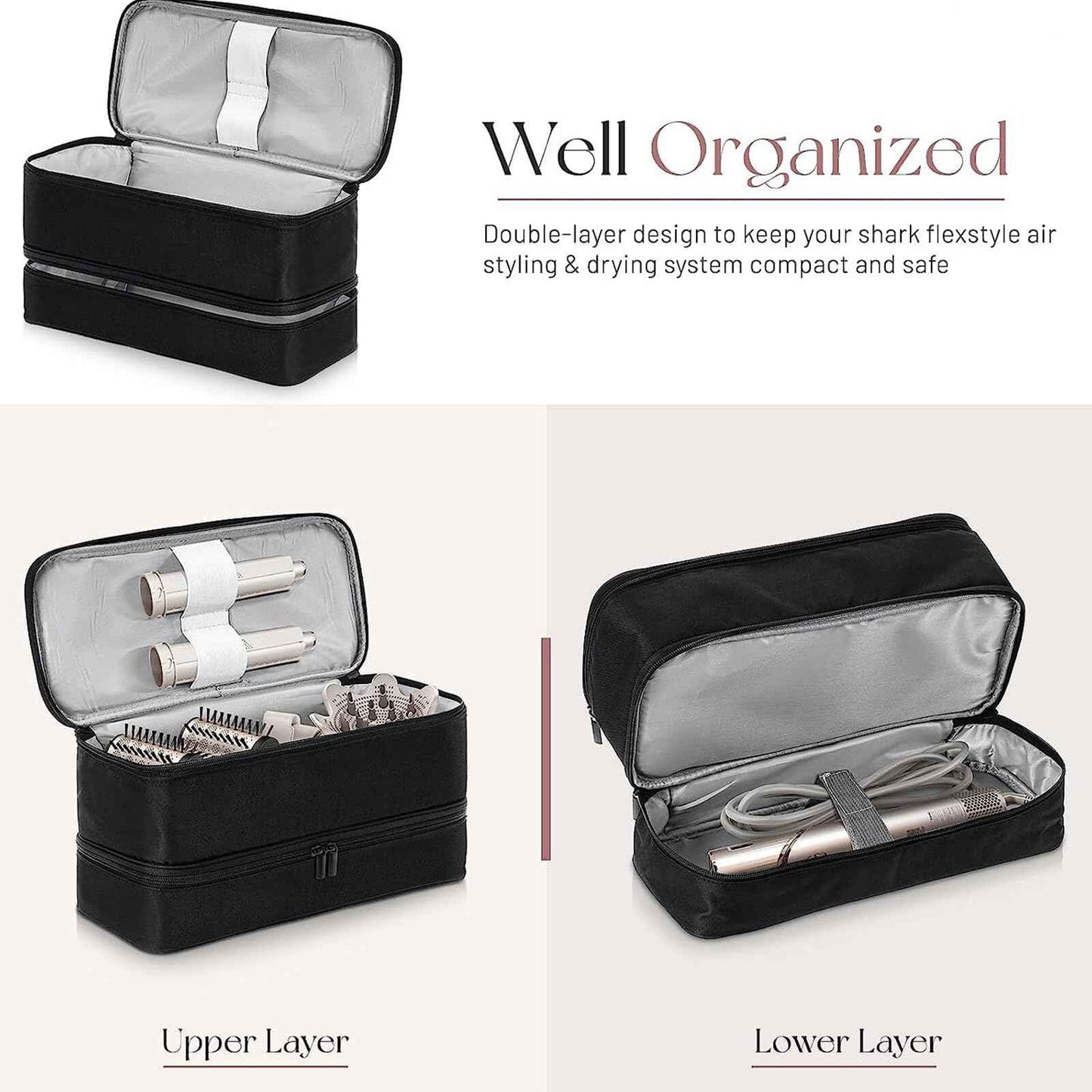 DaMohony Double-Layer Travel Case for Shark Flexstyle/Dyson Airwrap Styler and Attachments, Portable Travel Case Organizer Bag for Shark Flexstyle and Dyson Airwrap