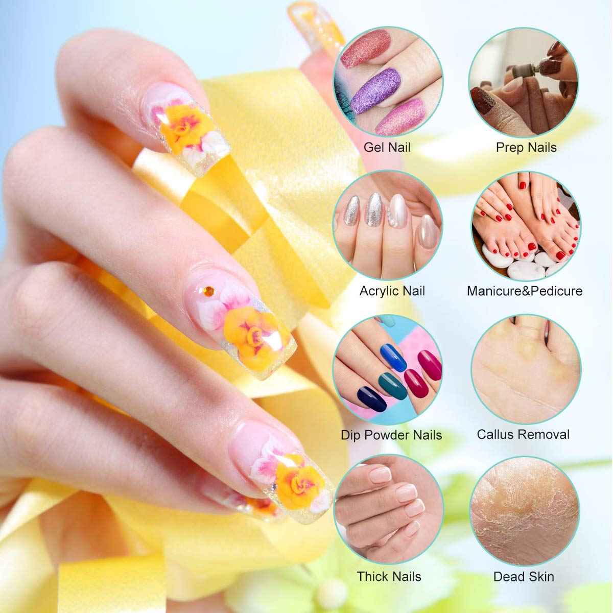 Portable Nail Drill Professional Electric Nail File 20000RPM Manicure Machine Set with Sanding Bands,Nail Drill Bits and Brush for Acrylic Gel Nails(Charcoal Gray)