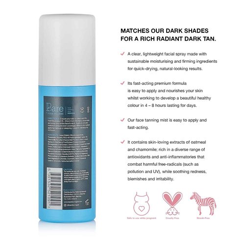 Bare by Vogue Self Tan Face Mist Spray - Medium, Fake Tan for Natural Glow on Face & Body, 125ml