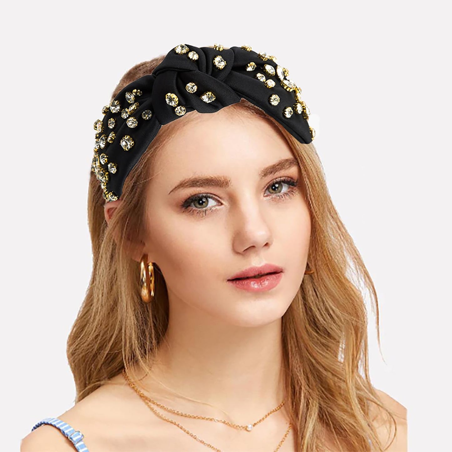 SZJULR Knotted Headband for Women Sparkle Wide Mixed Rhinestone Crystal Headbands Black Hairband Top Knot Headbands Luxury Fashion Wide Ladies Hair Accessories for Girls