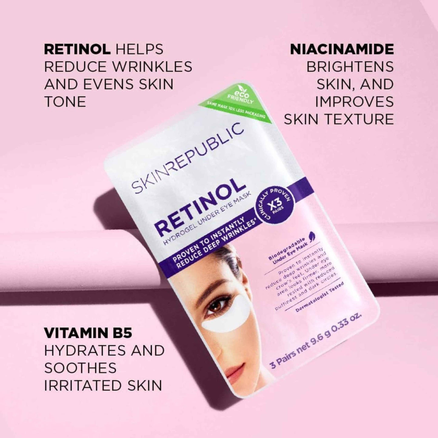 Skin Republic Retinol Under Eye Mask. Clinically Proven to Reduce Crow’s Feet and Deep Wrinkles. Made in Korea. 3 Pack (9 pairs of under eye masks).