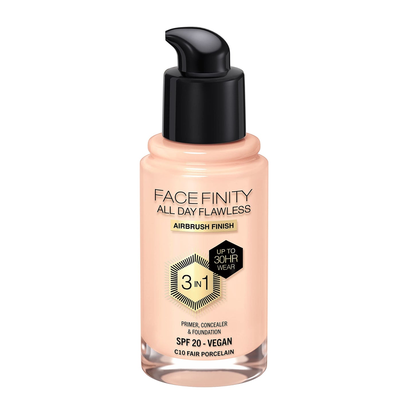 Max Factor Facefinity 3-in-1 All Day Flawless Liquid Foundation, SPF 20-10 Fair Porcelain, 30 ml