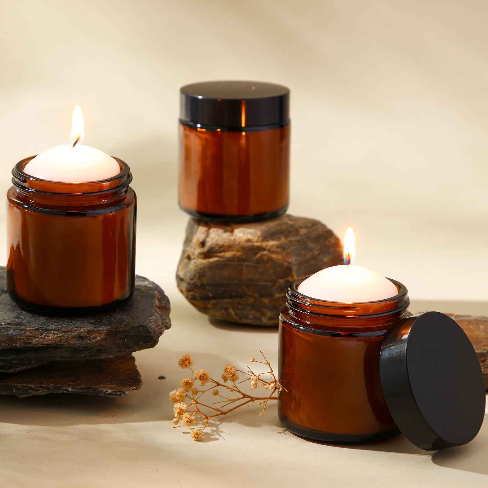 Patelai 4 oz Glass Jars with Lids, 4 Pack Amber Cosmetic Jars with Black Lids Leakproof and Dishwasher Safe for Travel Storage Makeup, Cream,Lotion,Ointments