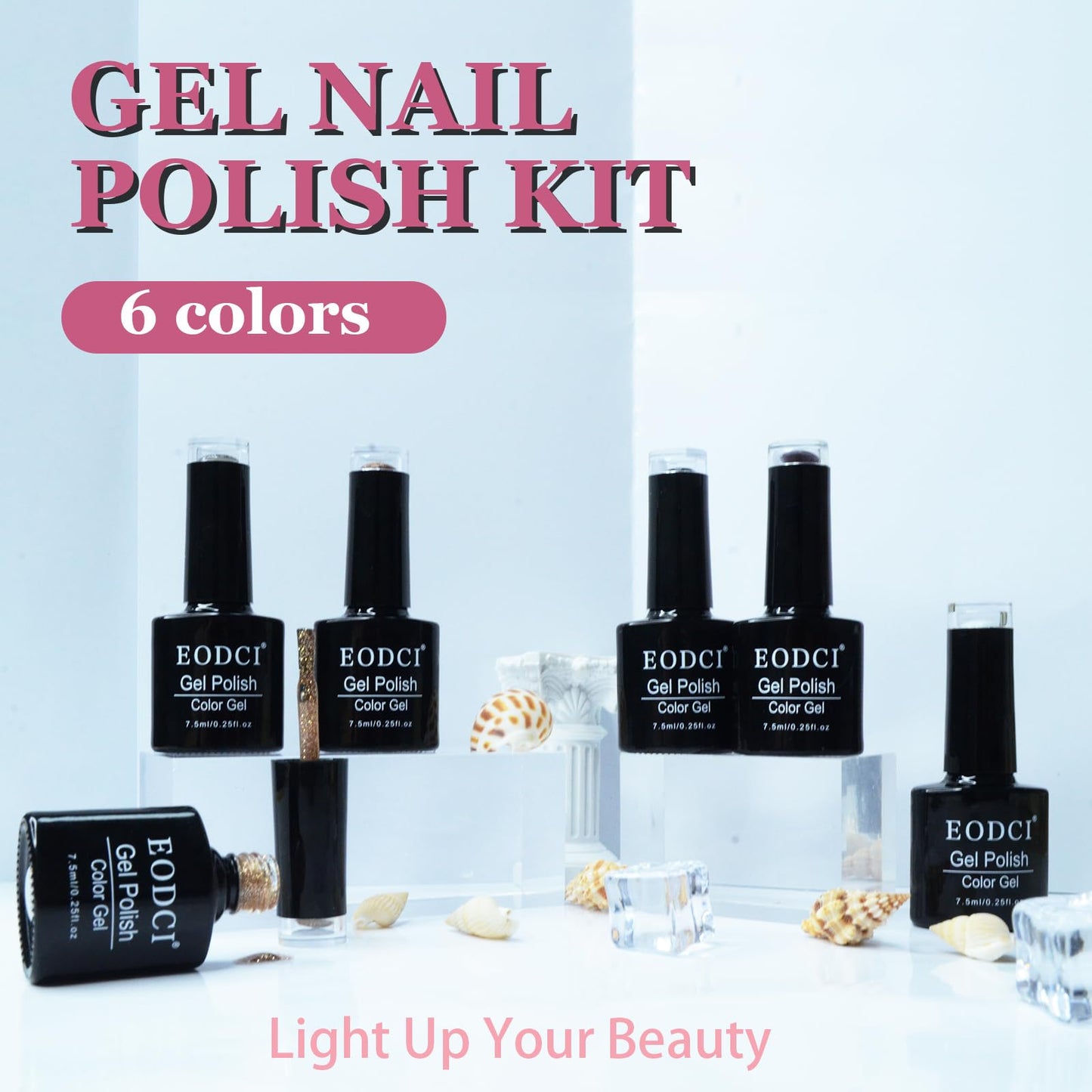 eodci 6 Colors Gel Nail Polish Set, 6 Colors Black White Gold Glitter Shimmer Summer Gel Nail Polish Kit Dark Green Soak Off Nail Polish Gel Polish Sparkle Gel Nail Art Gift for Women