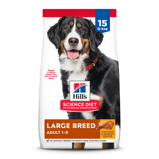 Hill's Science Diet Large Breed, Adult 1-5, Large Breed Premium Nutrition, Dry Dog Food, Chicken & Barley, 15 lb Bag