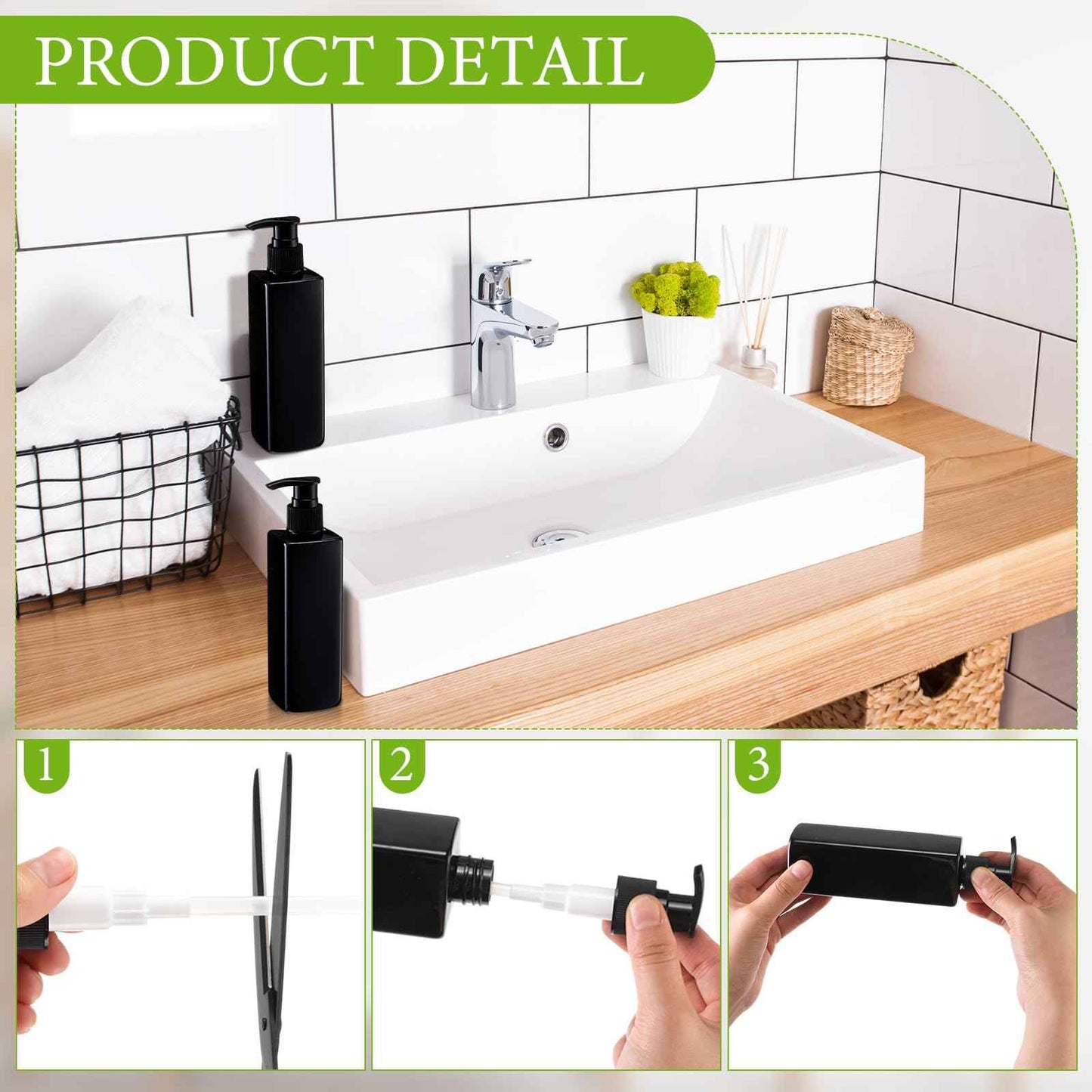 Chunful 24 Pcs Soap Dispensers Plastic Pump Bottles 8.5 oz Refillable Dishwashing Liquid Dispenser with Pump Leakproof Empty Lotion Shampoo Bottles Containers (Black)