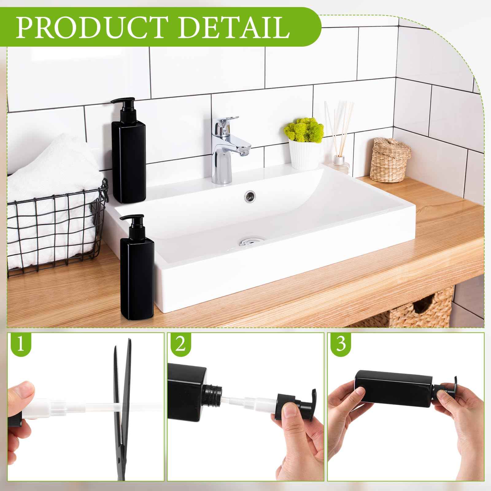 Chunful 24 Pcs Soap Dispensers Plastic Pump Bottles 8.5 oz Refillable Dishwashing Liquid Dispenser with Pump Leakproof Empty Lotion Shampoo Bottles Containers (Black)