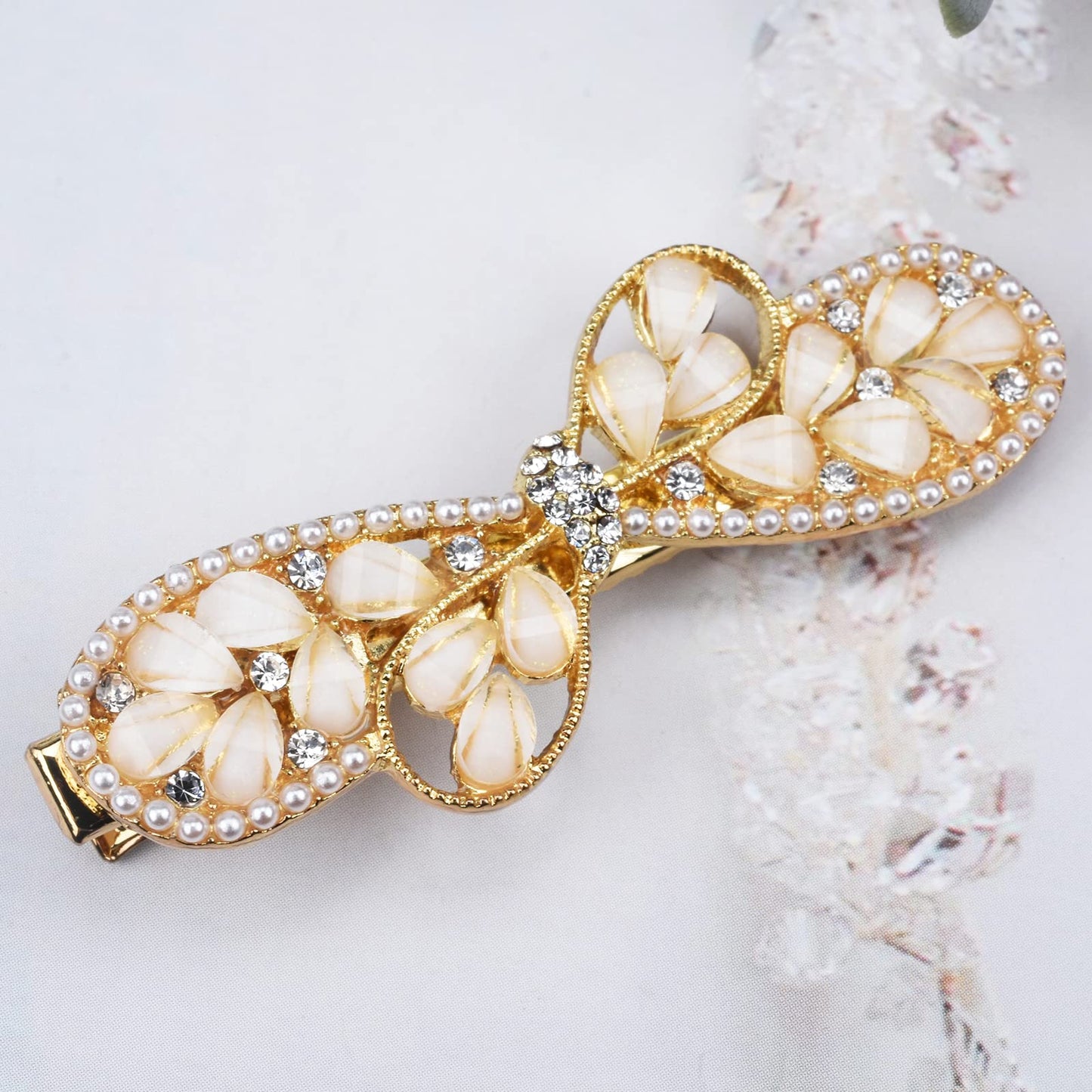 Crystal Bridal Hair Clips, Handmade Rhinestones Hair Barrettes, Hollow Geometric Pearl Hair pins, Wedding Hairpin Hair Accessories for Women Girl