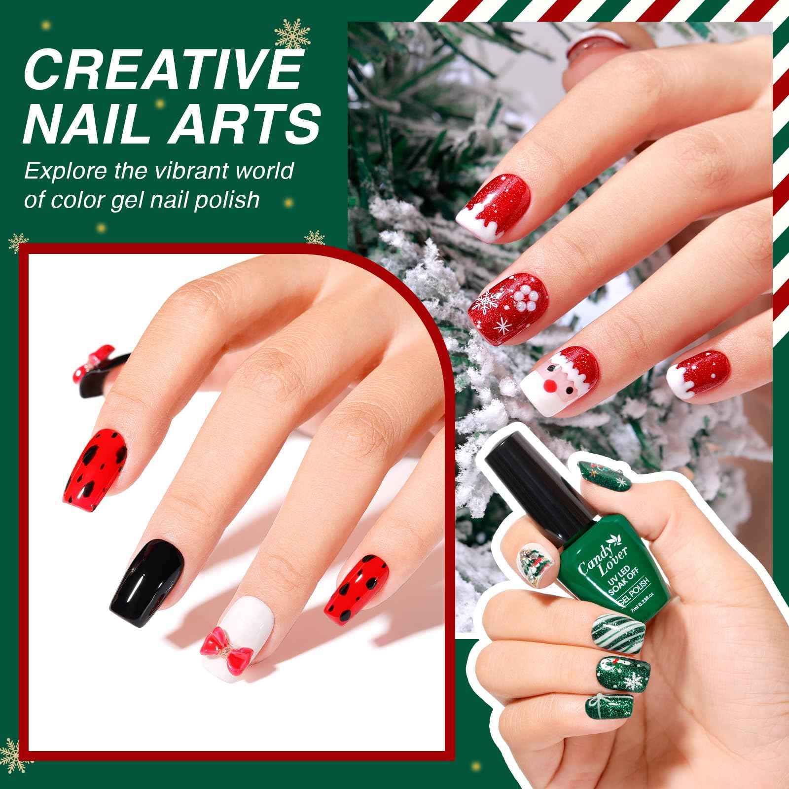 Candy Lover Christmas Gel Nail Polish Kit with U V light - 12 Xmas Colors Gel Polish with 72W Nail Lamp Base Top Coat Gel Nail Kit for Beginners with Everything Manicure Kit for Women Teen Girl Gifts