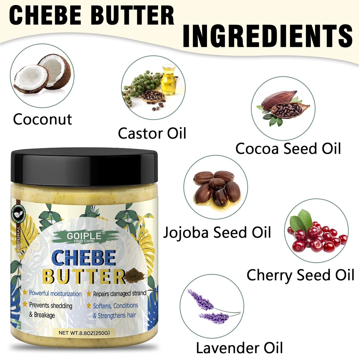 WOZUTUNT 8.8 oz Chebe Butter For Hair Growth Chebe Hair Butter Grease For Hair Men, Women, Chebe Butter for Hair Thickening, Chebe Hair Growth Butter Deep Moisturization For Healthy Hair Growth