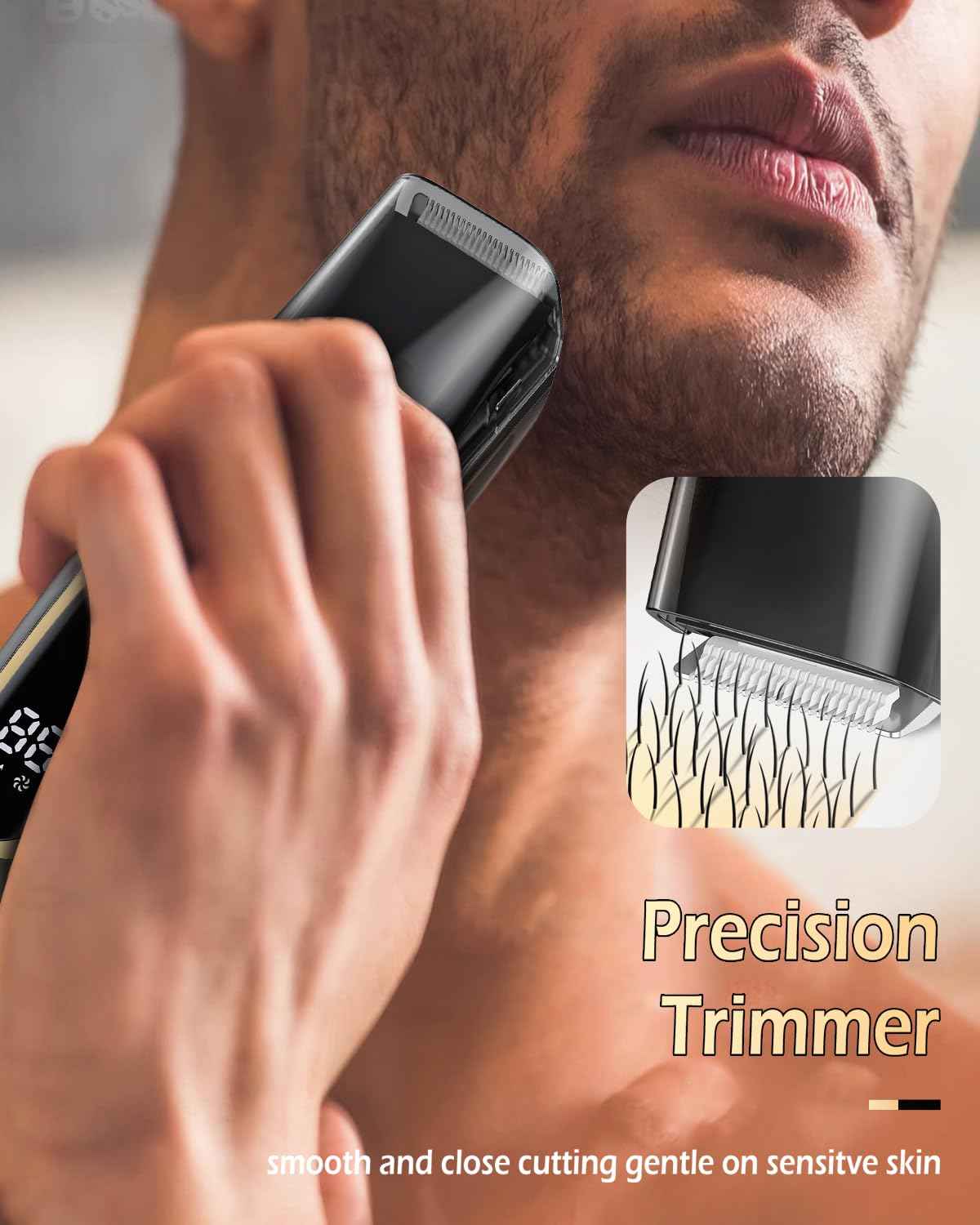 ENSSU Beard Trimmer for Men Auto-Vaccum, Rechargeable Electric Men Beard Trimmers with 2 Combs, 1-20mm Adjustable Length Dial, Waterproof Cordless Mustache Trimmer for Face, Stubble