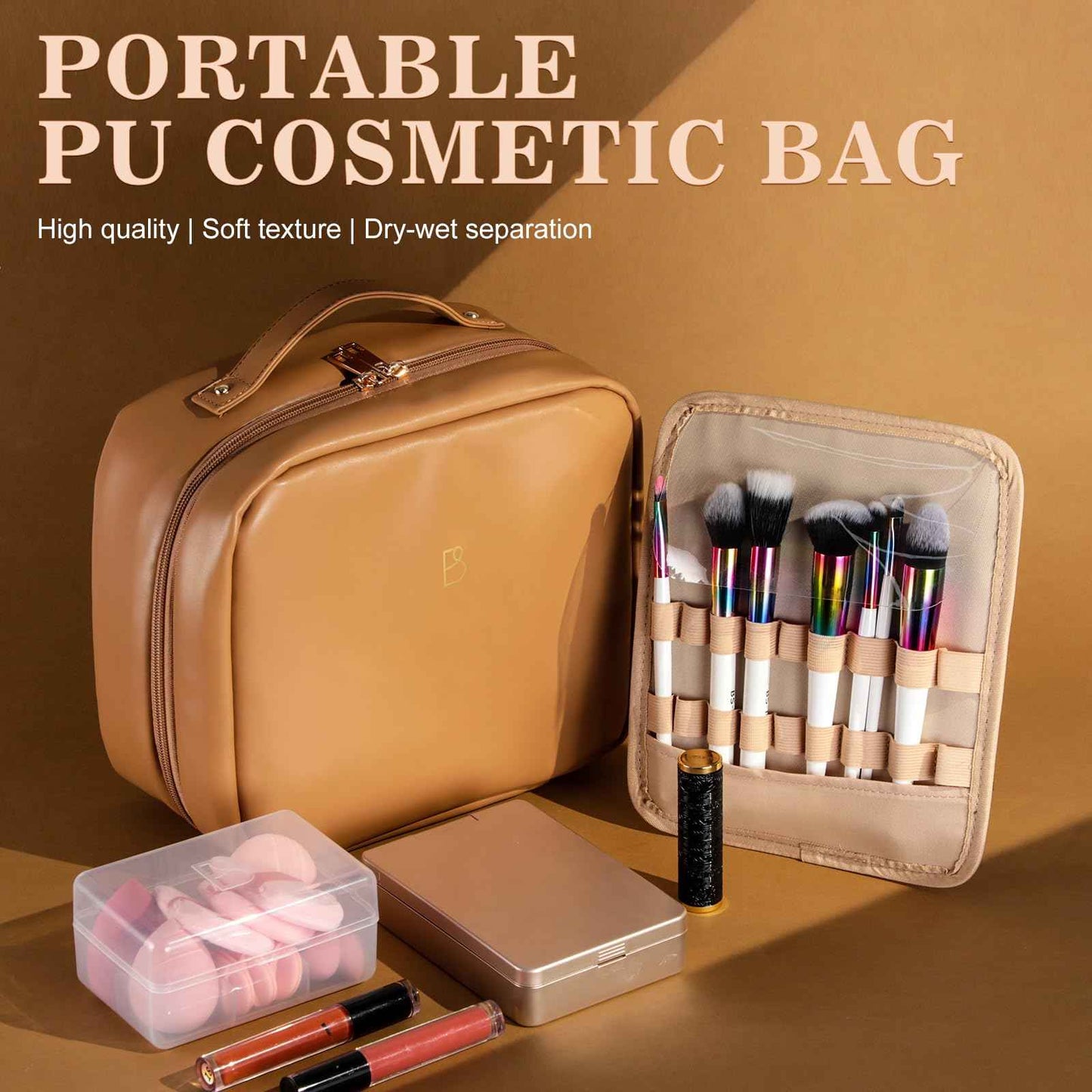BS-MALL XL Makeup Case – Premium Makeup Bag with Soft Leather, Waterproof and Durable for Long-Term Use