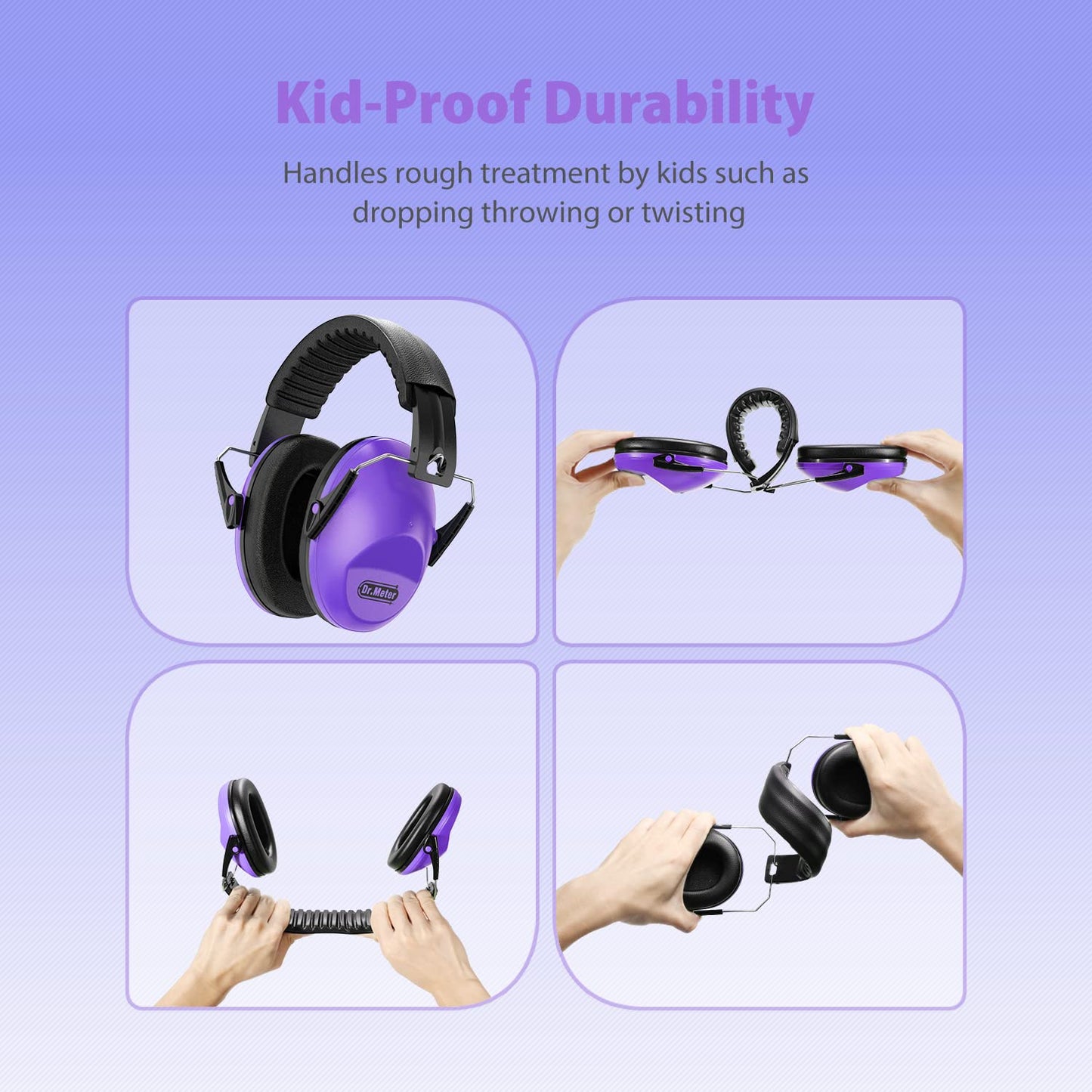 Dr.meter Ear Muffs for Noise Reduction: EM100 SNR27.4 Kids Ear Protection with Adjustable Headband - Kids Noise Cancelling Headphones for Concerts, Football Game, Fireworks and Air Shows - Purple