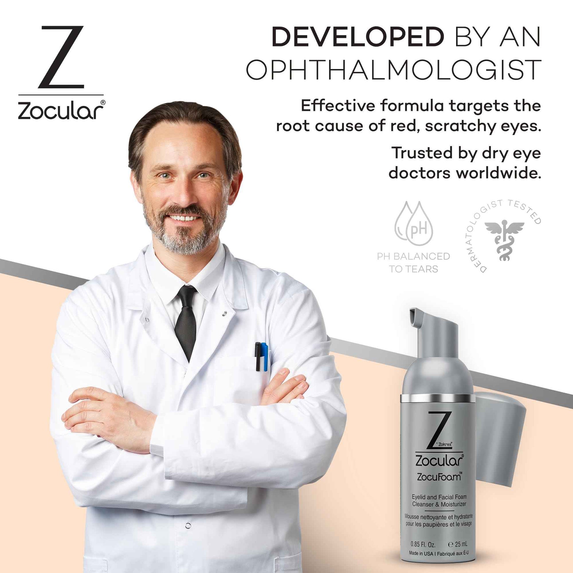 Zocular ZocuFoam Eyelid Cleanser - Foaming Eyelid Scrub - Natural pH Balanced Solution - 25mL