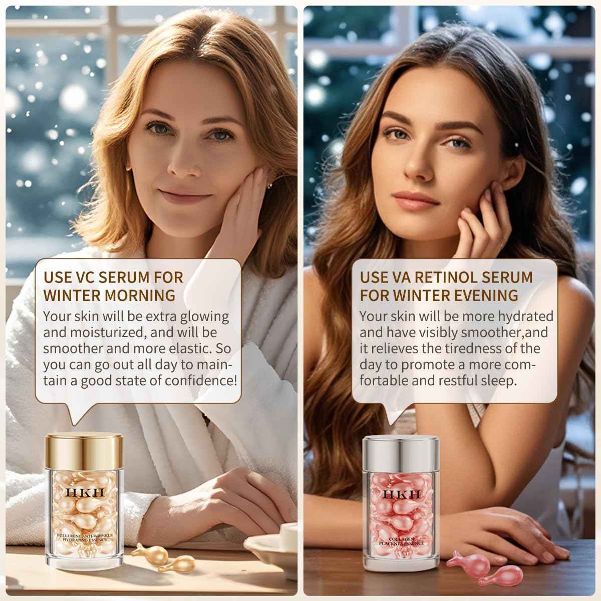 Vitamin C & Retinol Serum Capsules Set – 48 pcs VC for Morning + 48 pcs VA for Evening - Anti-Aging & Anti-Wrinkle Skincare Face Serum - Smooth Fine Lines Hydrate & Firm Skin - Travel-Friendly Gifts