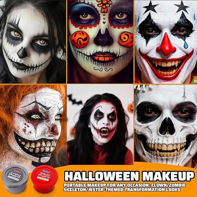 3 Color water-based Face Body Paint Set £¨Black + White + Red )with Brushes Kits Non-Toxic Easy Washable ,for Adults Halloweens Partys Cosplays Joker Zombie Vampire SFX Art Stage Makeup Adults