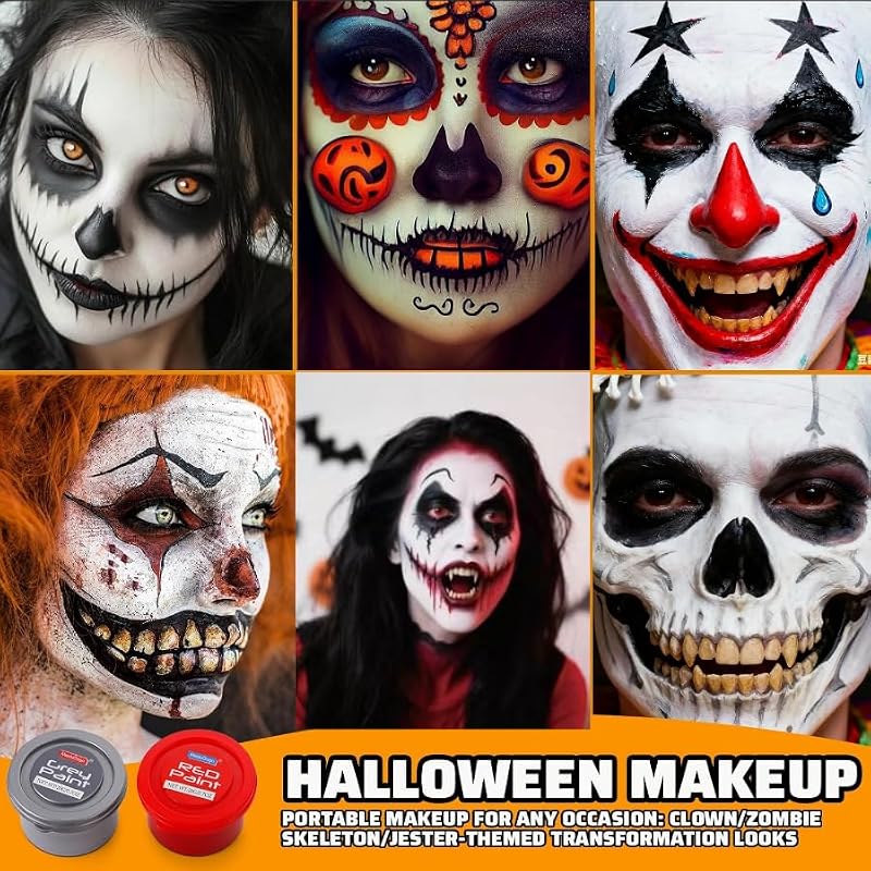 Water-Based Face Paint Set - 3 Colors with Brushes, Halloween Makeup