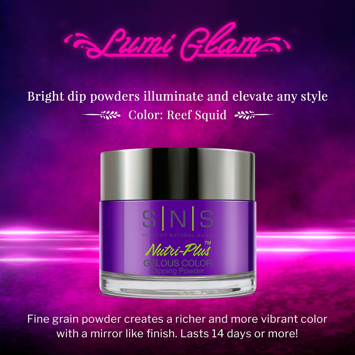 SNS Nail Dip Powder, Gelous Color Dipping Powder - Reef Squid (Purple/Indigo, Neon) - Long-Lasting Dip Powder Nail Color Lasts 14 Days - Low-Odor & No UV Lamp Required - 1 oz