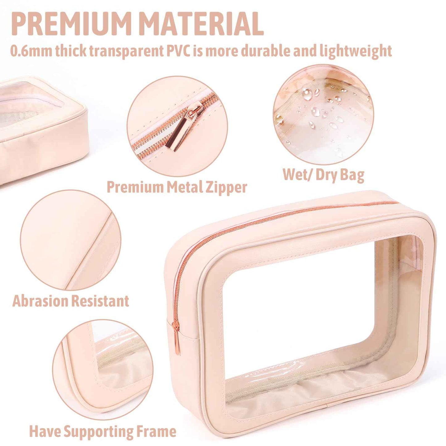 YOPCDJ 5PCS Clear Toiletry Bag,TSA Approved Travel Makeup Pouch with Zipper for Cosmetics and Toiletries，Diaper Bag Organizer Pouch Set，Women's Purse Organizer and Clear Car Bag