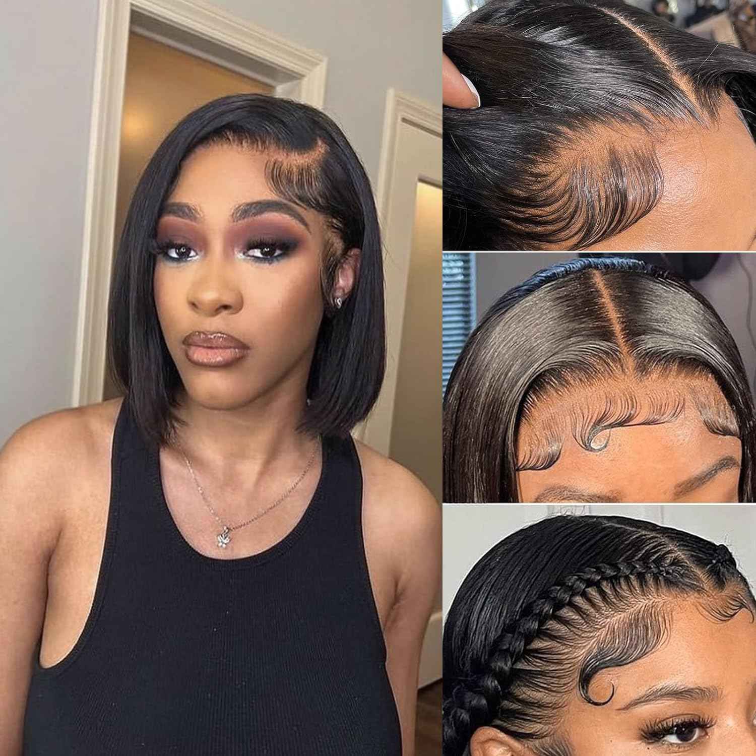 LARYNX Straight Bob Lace Front Wigs Human Hair Full 13x4 Transparent HD Lace Front Wigs Pre Plucked 180% Density Glueless Wigs Real Human Hair Wig For Women (12 Inch)