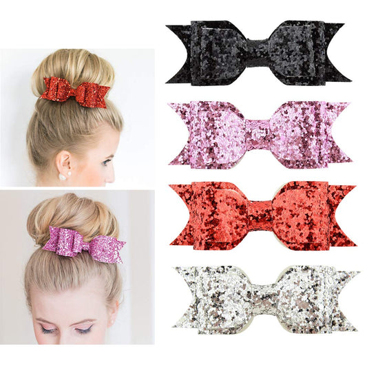 4 Pieces Glitter Hair Clips Hair Bows Sequin Cheer Bows Hair Clip Hairpin Hair Barrette for Women Girls Teens,3.75 inches,Mixed Color