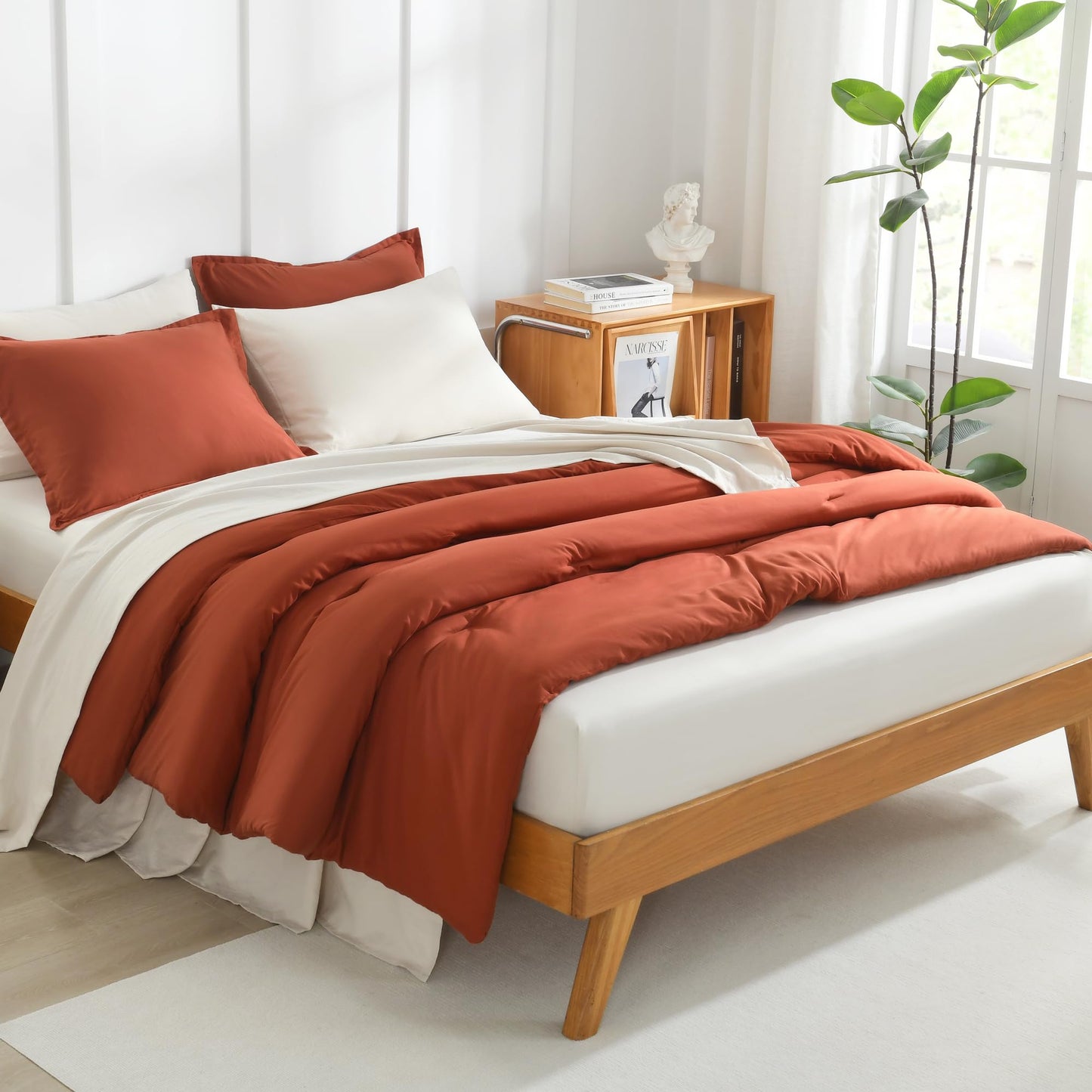 Litanika Burnt Orange Twin/Twin XL Comforter Set, 2 Pieces Solid Terracotta Lightweight Bedding Comforter Set, Rust Fluffy Quilted Blanket Set (66x90In Comforter & 1 Pillowcase)