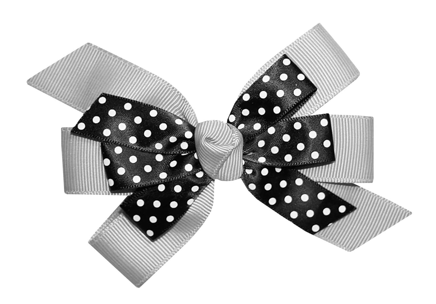 WD2U Girls 4.5" Black Dotted Grosgrain Boutique Hair Bow Alligator Clip (Light Grey)