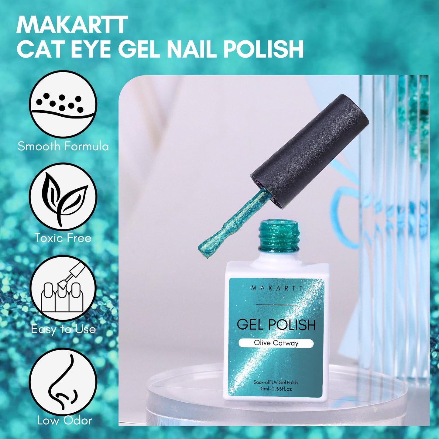 Makartt Cat Eye Gel Nail Polish - 10ML Reflective Glitter Gel Polish with Cat Eye Magnet for Nails Temperature Changing Magnetic Nail Polish Gel UV LED DIY Nail Art Salon Home Gift(Olive Catway)