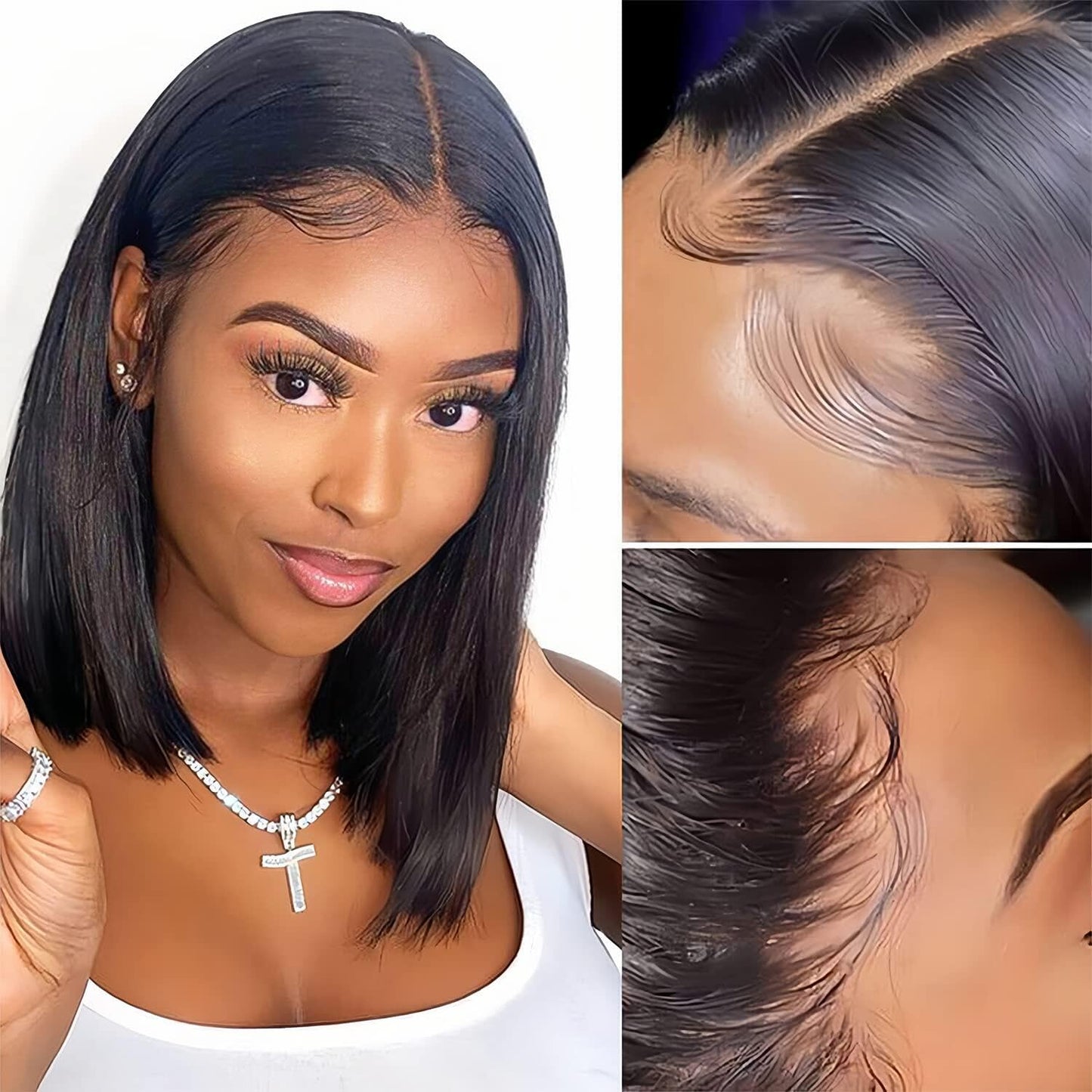 Bob Wig Human Hair 13x4 HD Lace Front Wig 150 Density Glueless Pre Plucked with Baby Hair Short Bob Wigs for Women (12 Inch, Natural Color)