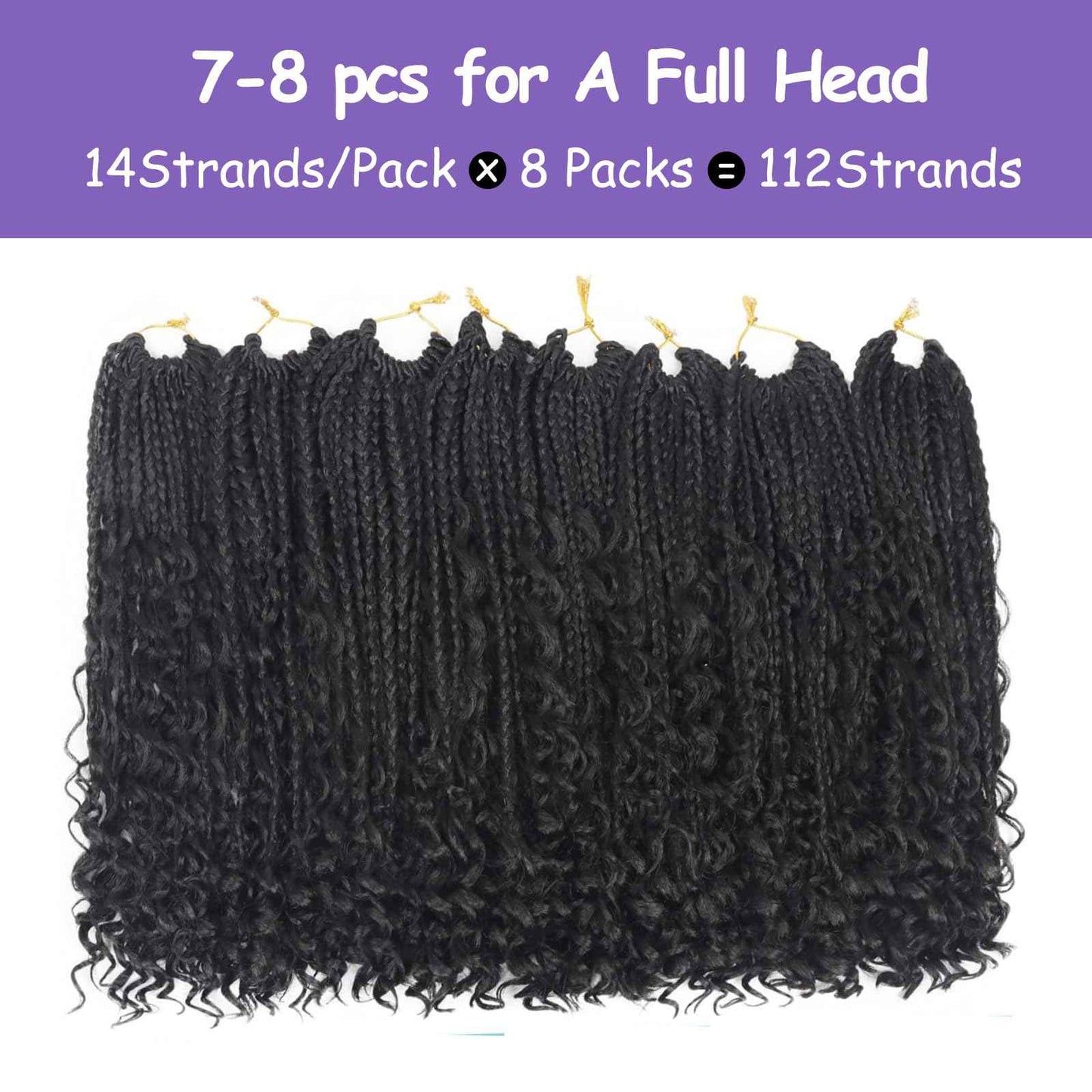 Mebeli Goddess Bohemian box braids Crochet Hair,14inch Pre Looped Boho Box Braid Crochet Hair with curly Ends,8pcs Boho Crochet Braids Synthetic Hair Extensions for Black Women(14inch,#1B)