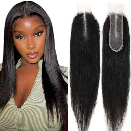 2x6 HD Transparent Skinlike Human Hair Lace Closure Straight 14inch 100% Brazilian 2x6 Closure Virgin Human Hair Kim K Middle Part Closure Closure Straight Natural Black Glueless Pre Plucked Bleached