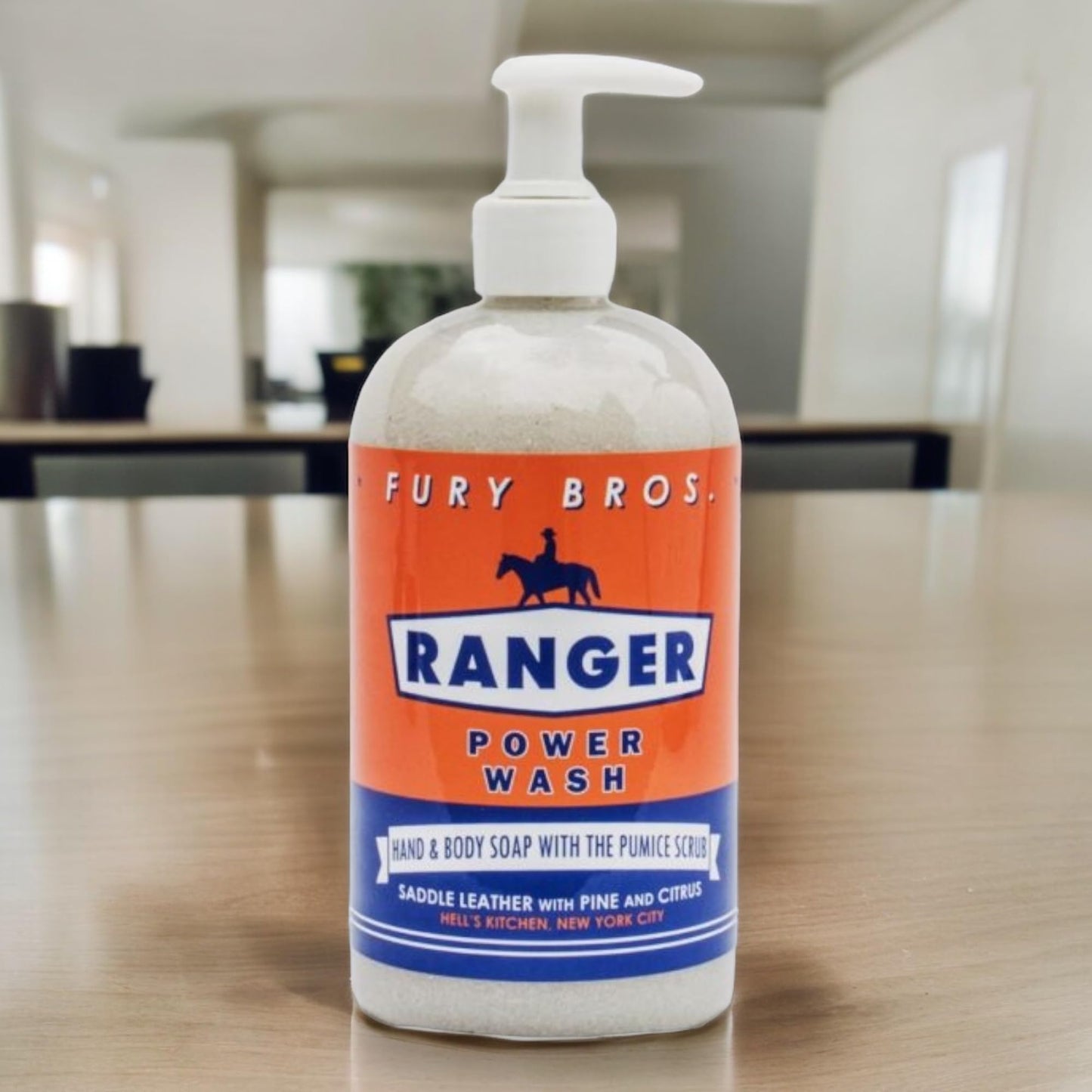 FURY BROS. Premium Power Wash | Ranger | Saddle Leather Pine Citrus | Hand & Body Wash | Exfoliating Pumice | Moisturizing Aloe Vera | Highly Scented | Made in USA | 16 oz | Dad Men Bath