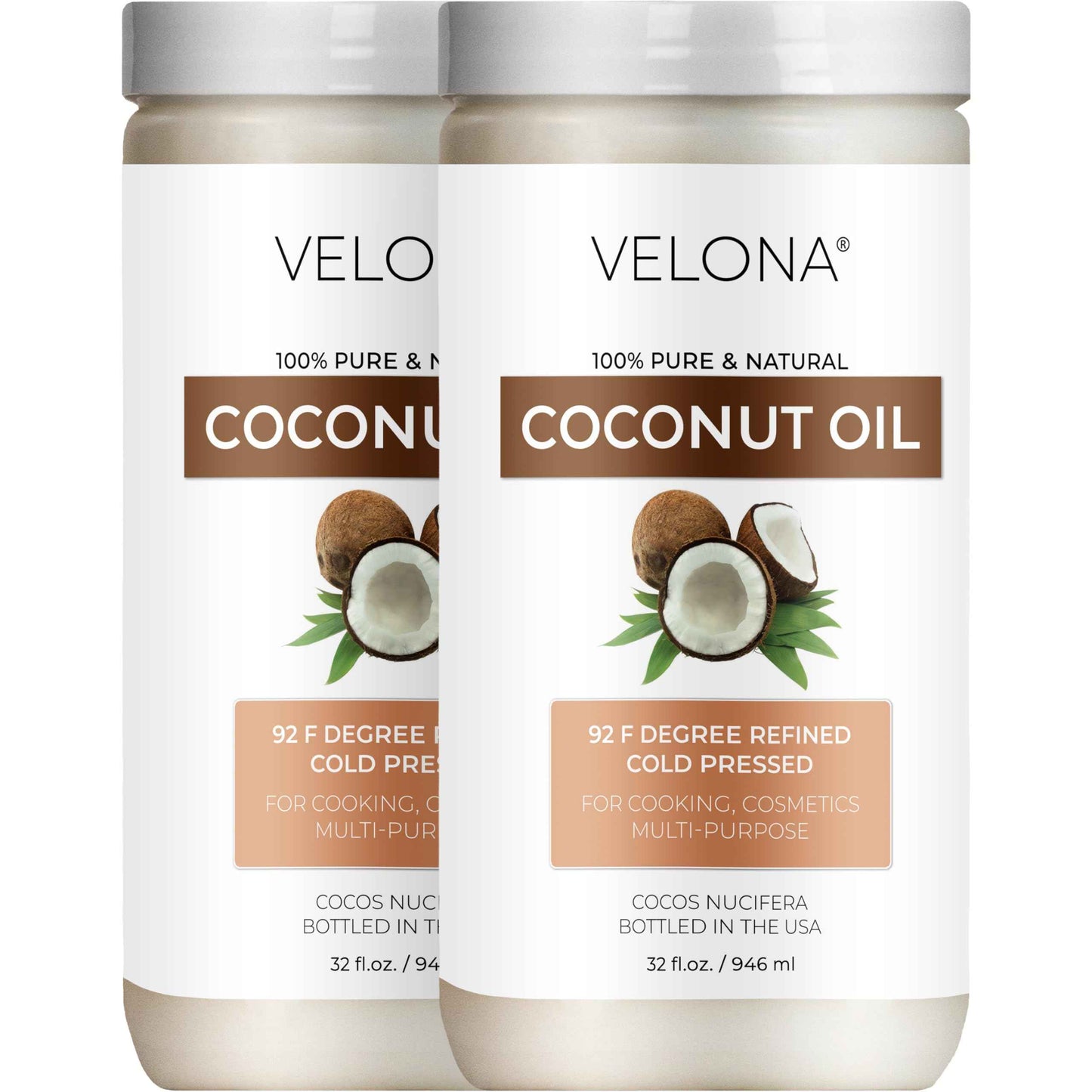 velona Coconut Oil 92 Degree 64 fl oz | 100% Pure and Natural Carrier Oil | in jar | Refined, Cold pressed | Skin, Face, Body, Hair Care | Use Today - Enjoy Results