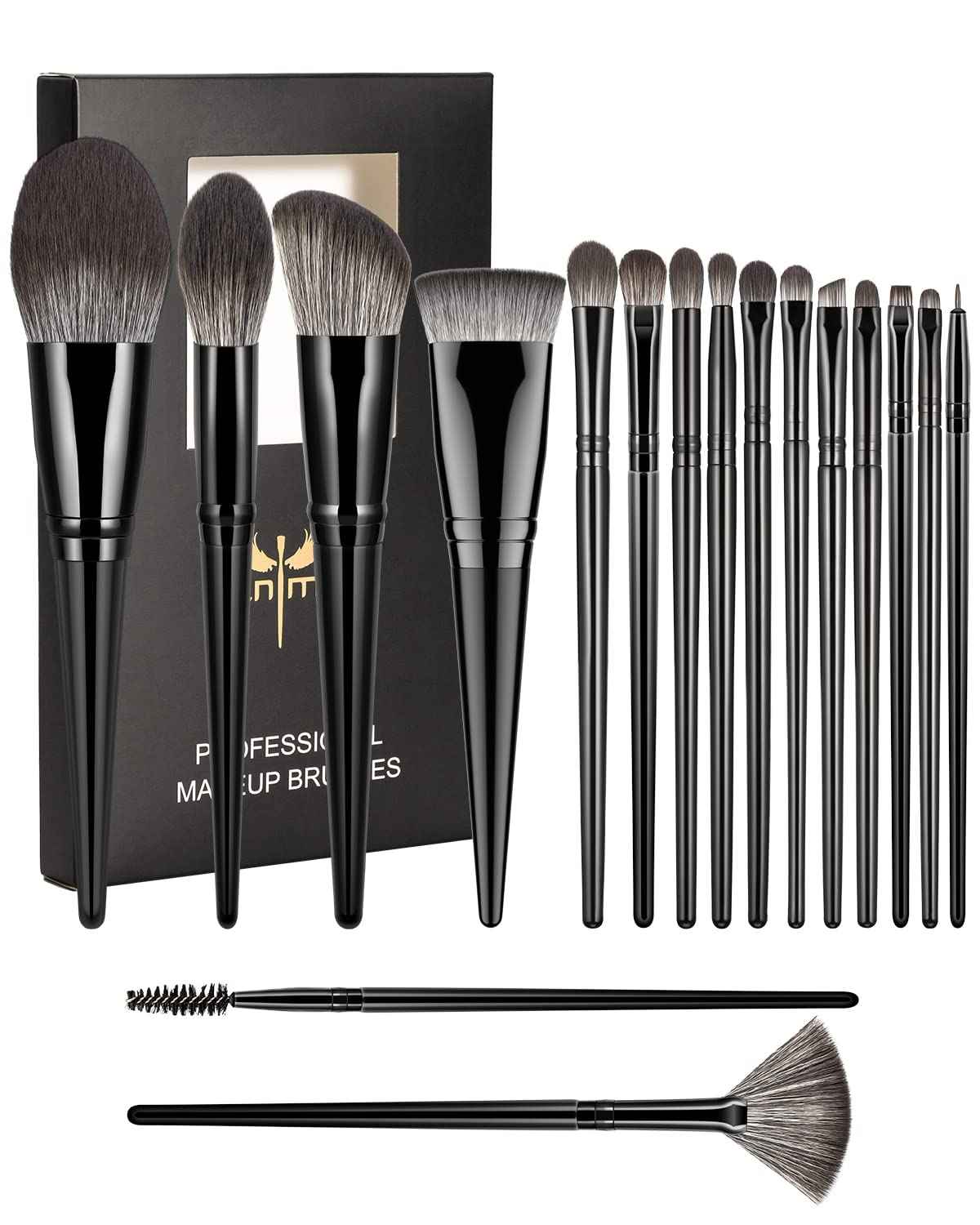 Anmor Luxurious Black Makeup Brush Set, Premium Makeup Brushes for Foundation Kabuki Powder Blush Eyeshadow Blending Crease Makeup, Superior Soft Luxurious Makeup Brush Set with Micro Crystal Fiber
