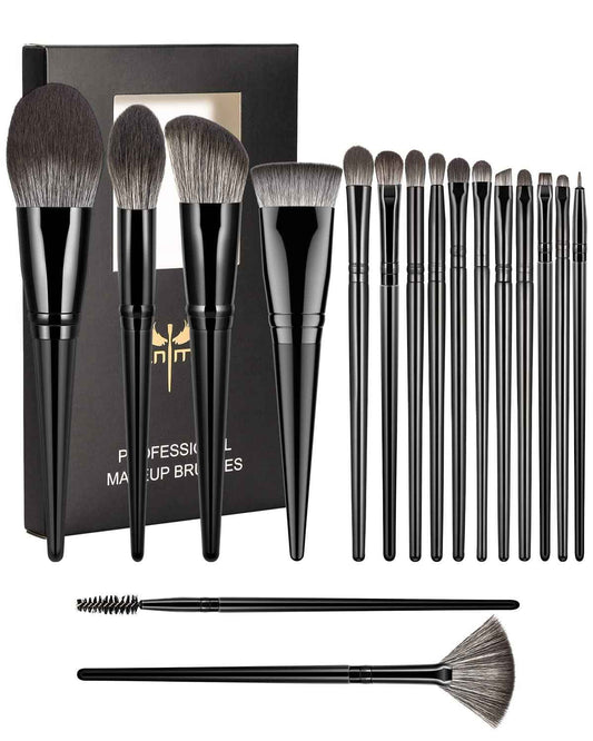 Anmor Luxurious Black Makeup Brush Set, Premium Makeup Brushes for Foundation Kabuki Powder Blush Eyeshadow Blending Crease Makeup, Superior Soft Luxurious Makeup Brush Set with Micro Crystal Fiber