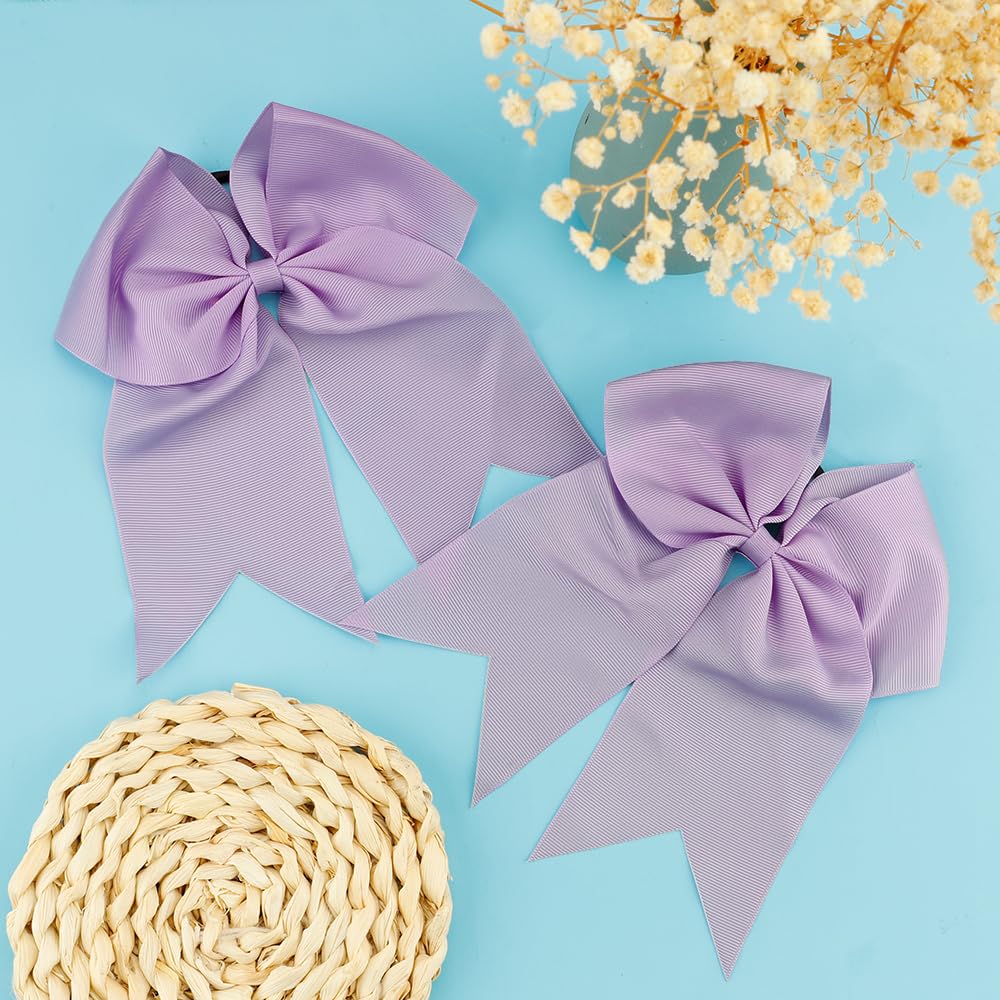 Large Cheer Bows for Cheerleaders Light Purple Hair Bows for Girls Softball Hair Bows Teen Girls College Sports Elastic Ponytail Holder School Cheerleading Hair Accessories 8 Inch Bows for Girls 2 Pcs